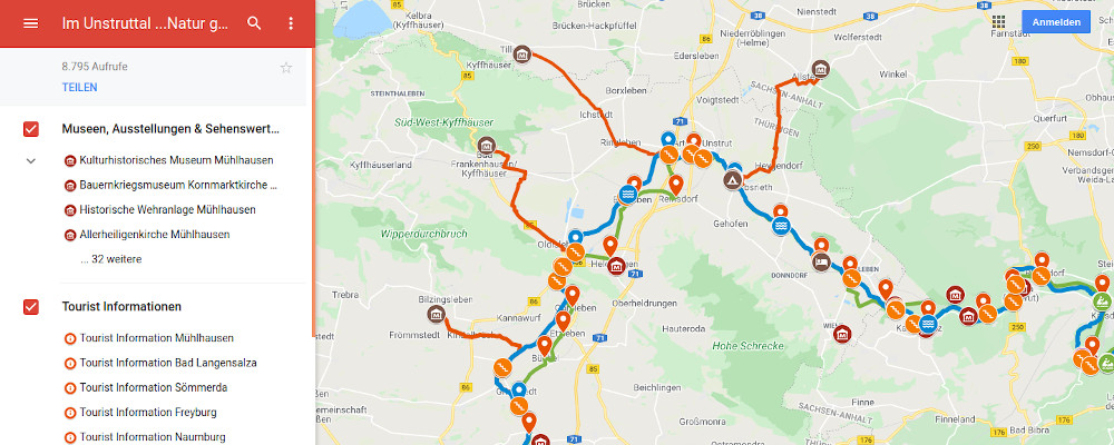 Karte Unstruttal, Radweg Unstrut, Unstrutradweg, Wasserwandern, Paddeln